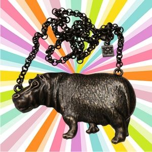 Hot Hippo Necklace Hippopotamus Jungle Jewelry Antique Brass Finish